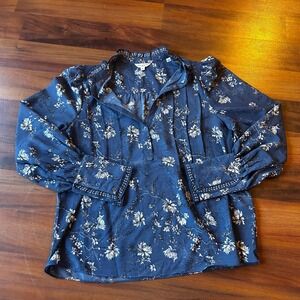 Max Studio London Floral Blouse‎ Women's Medium Long Sleeve Button Up